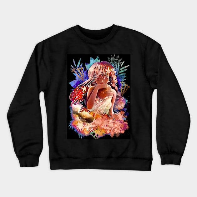 Prosperity golden goldfish nature anime manga girl kawaii Crewneck Sweatshirt by meisanmui